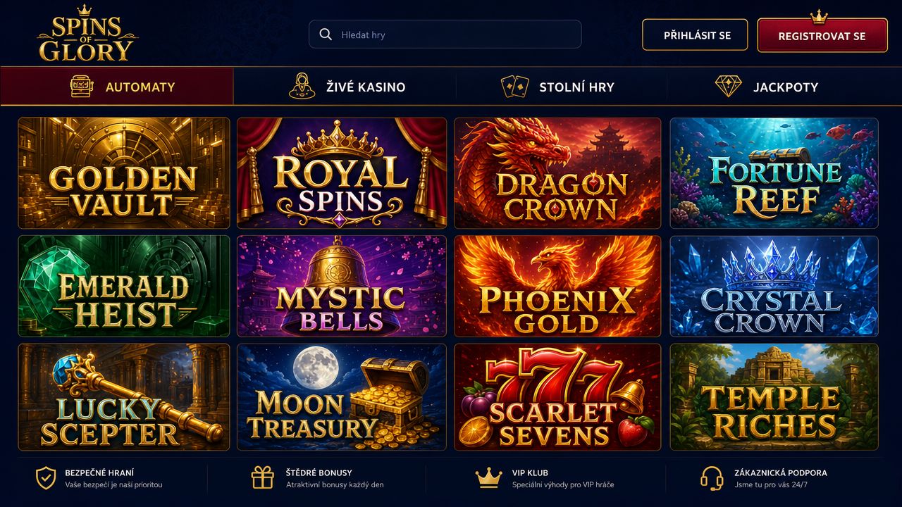 Náhled webové stránky online casina Spins of Glory