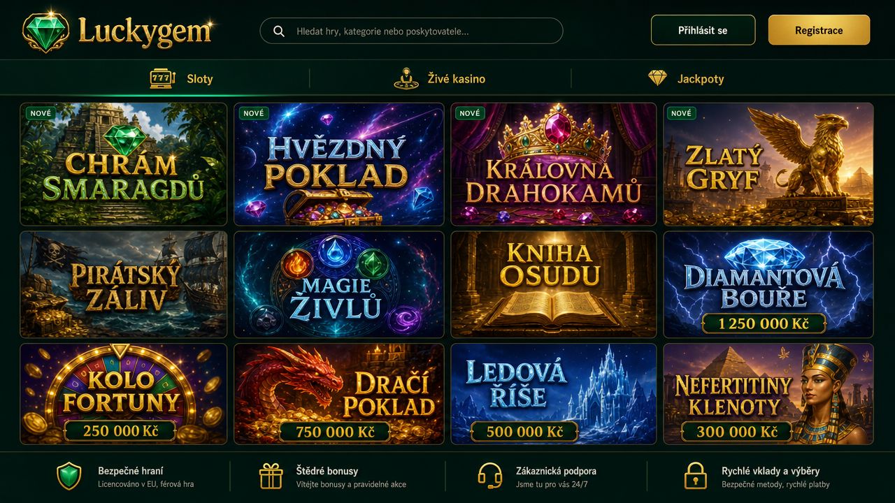 Ukázka webové stránky online casina Luckygem