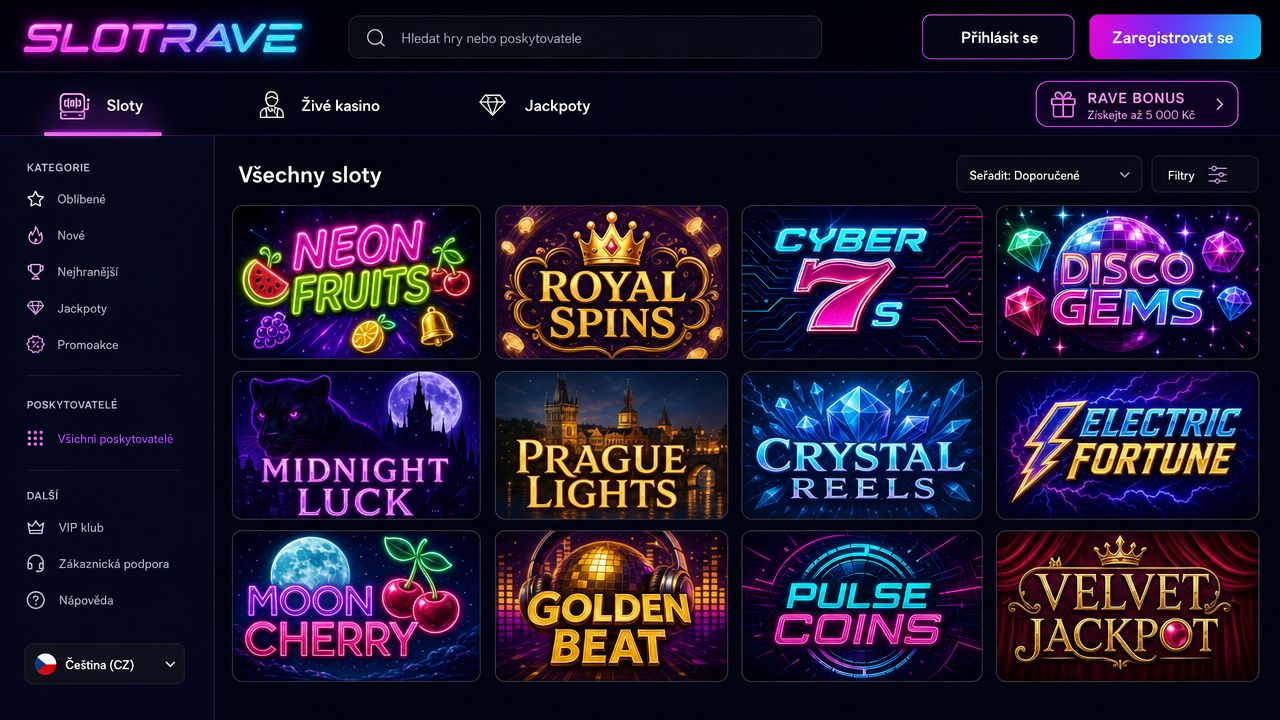 Náhled webové stránky online kasina Slotrave