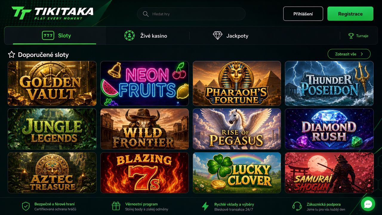 Náhled webové stránky online casina Tikitaka